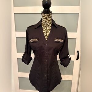 Express Black Embellished Button-Down Shirt NWT!